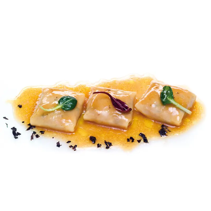 Cooked partridge and truffe raviolis